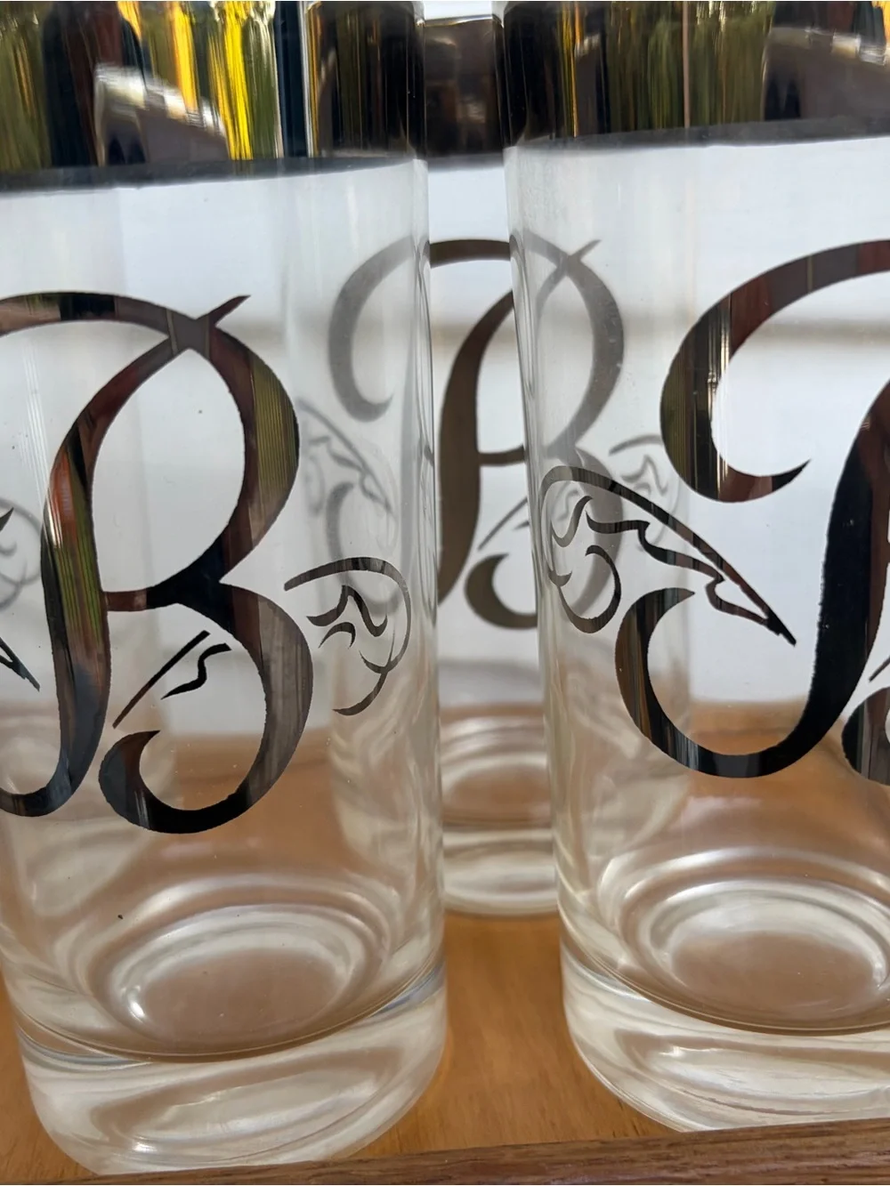 Vintage Monogram B Highball Glasses Set of 6 Silver Rim Barware